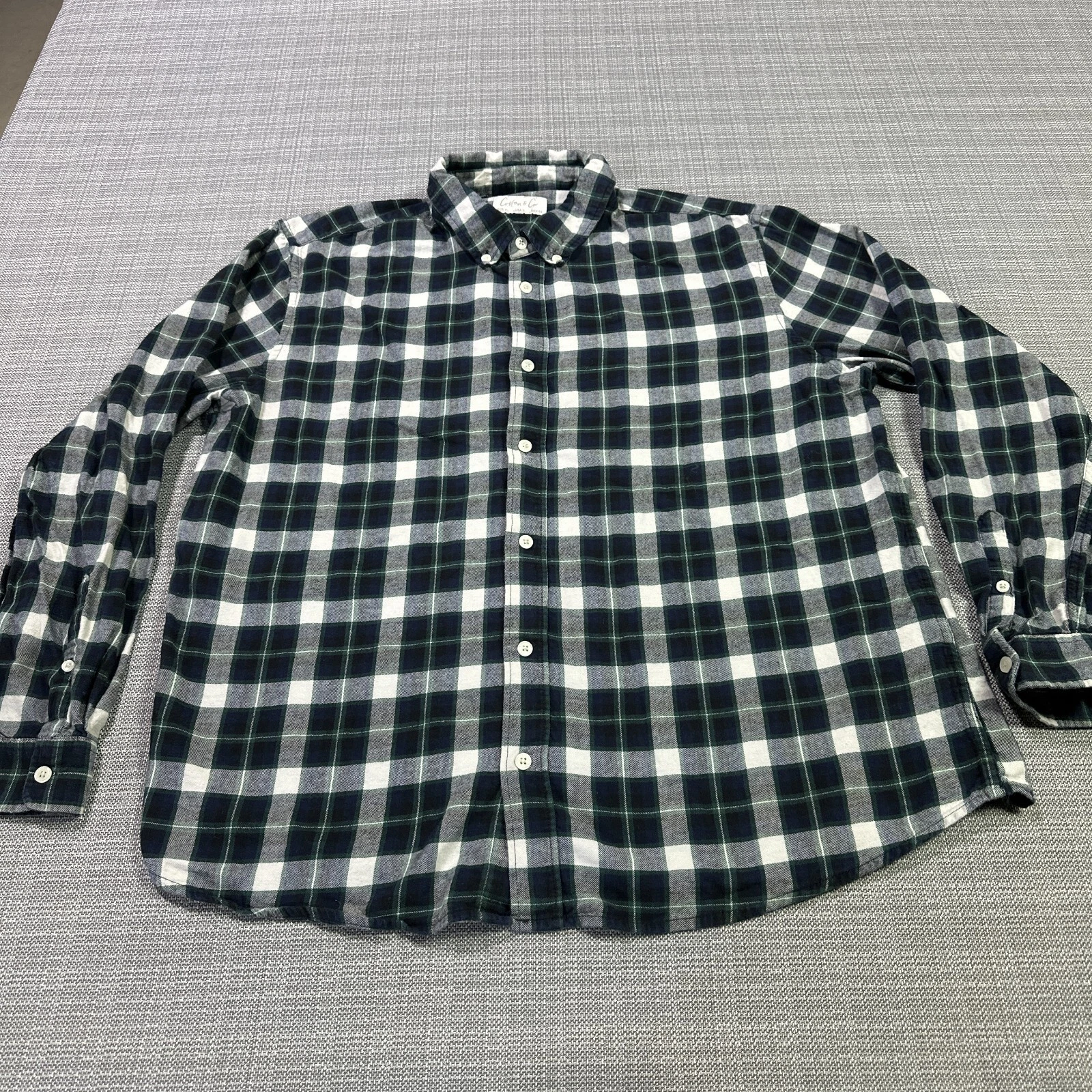 Cotton & Co Shirt Mens XL Flannel Blue Plaid Outdoor Casual Cabin Comfort