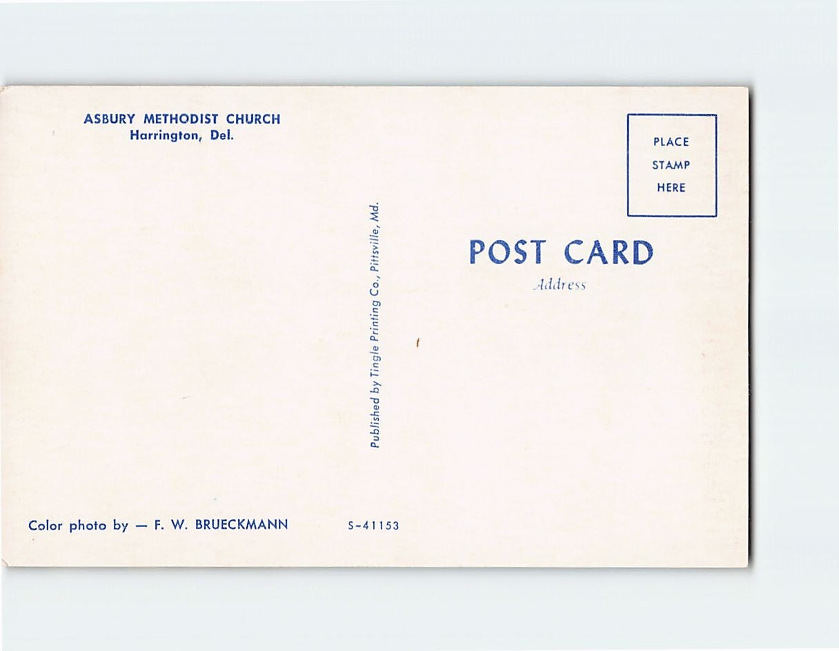 Postcard Asbury Methodist Church Harrington Delaware USA