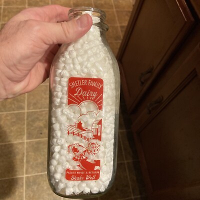 Rare Shetler Family Dairy ACL Quart Milk Bottle Kalkaska Michigan MI
