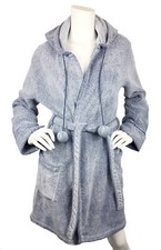 PJ Salvage Plush Robe Hooded Pom Pom Tassels Pockets Blue Sz M
