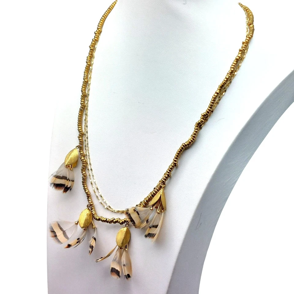 Anthropologie Serefina Plumas de Baile en Capas Tono Dorado Cuentas Cuello Declaración Foto 3 de 4