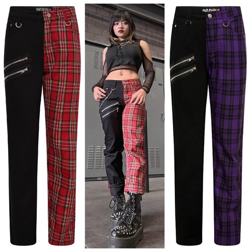 Ro Rox Split Leg Gothic Punk Tartan Trousers Red Purple Black Check ...