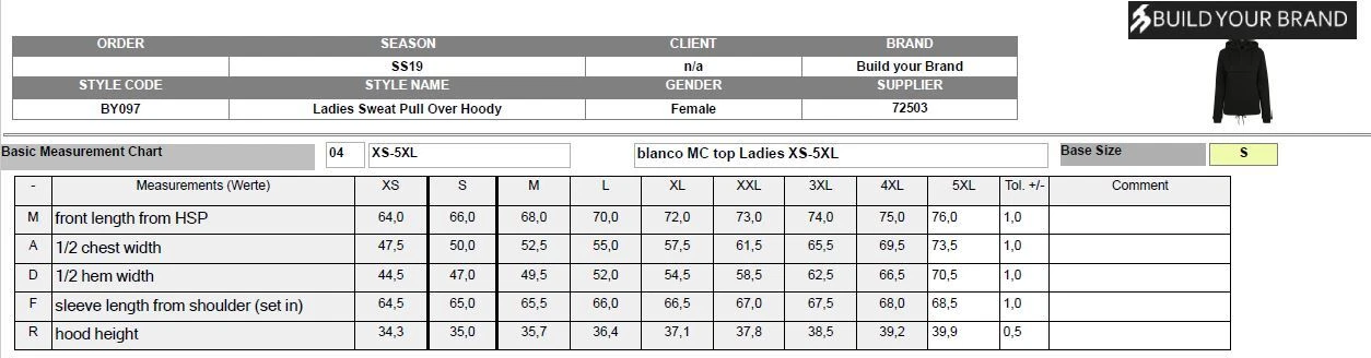 SACAI Felpa Build your Brand Ladies Pull Over Hoody donna con cappuccio stampabile
