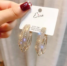 Argollas de diamantes de imitación de moda Elegantes Para Fiestas Aretes