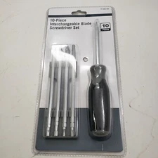 10 Piece Interchangeable Screwdriver Set w/ Hex, Slotted, Square, and Star Bits