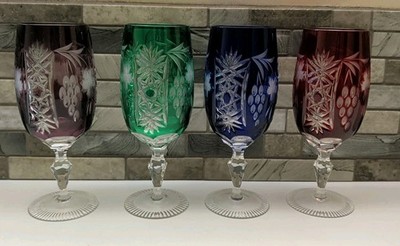 Set of 4 Vintage Nachtmann Traube Bohemian Cut to Clear Crystal Wine Goblets...