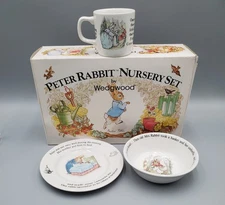 VINTAGE PETER RABBIT NURSERY SET BY WEDGWOOD WITH 4 XTRA PLACE SETTING PIECES