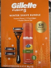 Image of Gillette Fusion5 Shaving Kit Orange Black Razor Cartridges Shave Gel