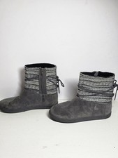 TOMS Youth NEPAL Castlerock Grey Metallic Suede Leather Textile Boots Sz 3.5