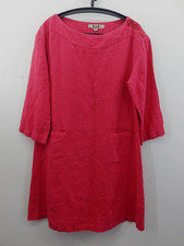 Flax Dress Womens Small Pullover Sheath Red Pockets Long Sleeve Linen