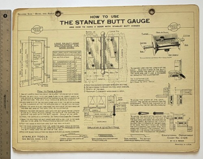#ad Stanley Tools Chart No. C128 amp; C126 How to Use Butt Gauge amp; T Bevel 1935 $44.00