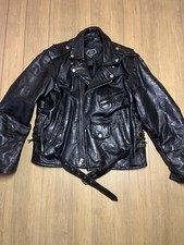 Vtg Diamond Plate Buffalo PATCH Leather Motorcycle BIKER Jacket Black Mens XL