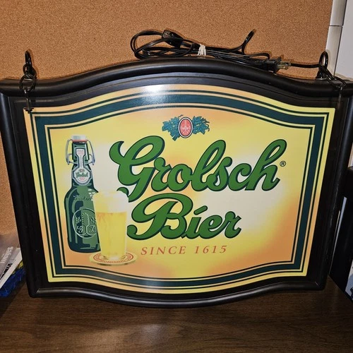 Vintage Grolsch Imported Beer Hanging Light Up Two Sided Pub Sign - 22" x 18"