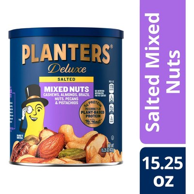 Planters Deluxe Mixed Nuts with Hazelnuts, Plant Based Protein, 15.25 oz Caniste