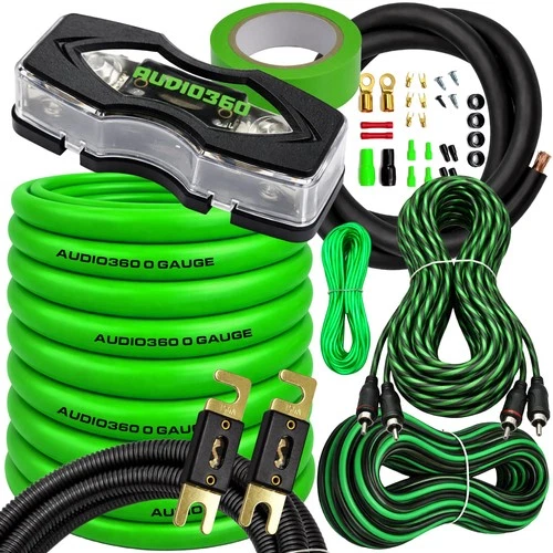 AUDIO360 7500W 0 Gauge Amplifier Wiring Kit with 200A & 250A ANL Fuses, w/ RCA