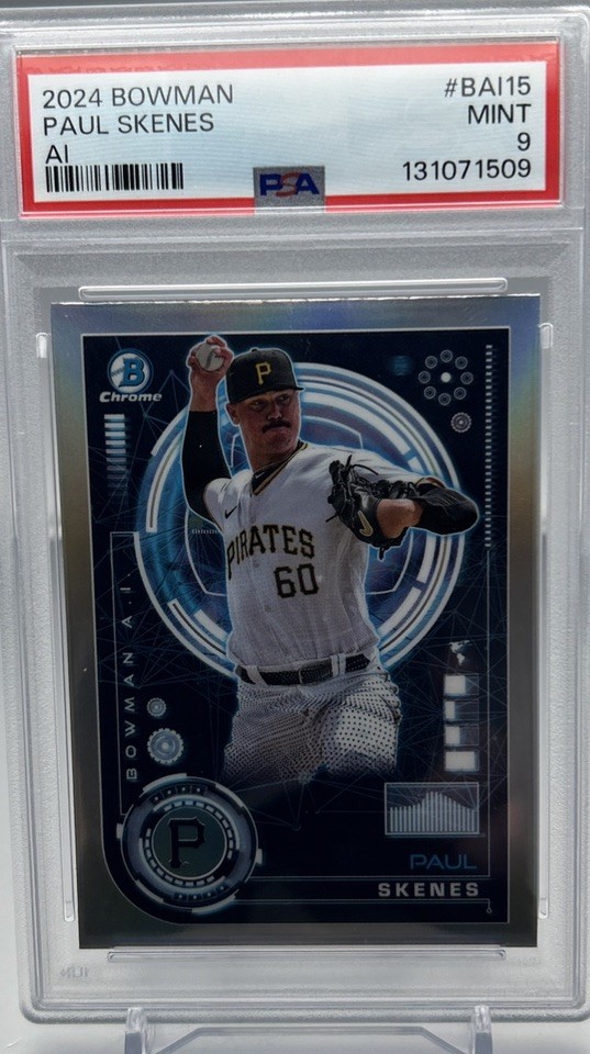 PAUL SKENES PSA 9 - 2024 BOWMAN CHROME - ARTIFICIAL INTELLIGENCE - PIT Pirates view 1