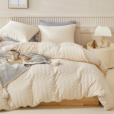 Duvet Cover Set Queen Size 3pcs Washed Microfiber Beige Bedding Set Soft