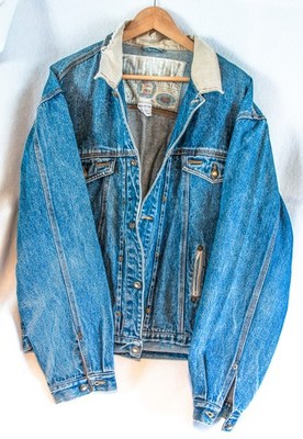 Denim Bomber Jacket Union Bay Size L (Men's) Tack Buttons Needs Repair