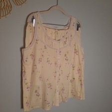VINTAGE Aria Cream Floral Lace-Trim Sleeveless Pajama Set, Top/Shorts, Large