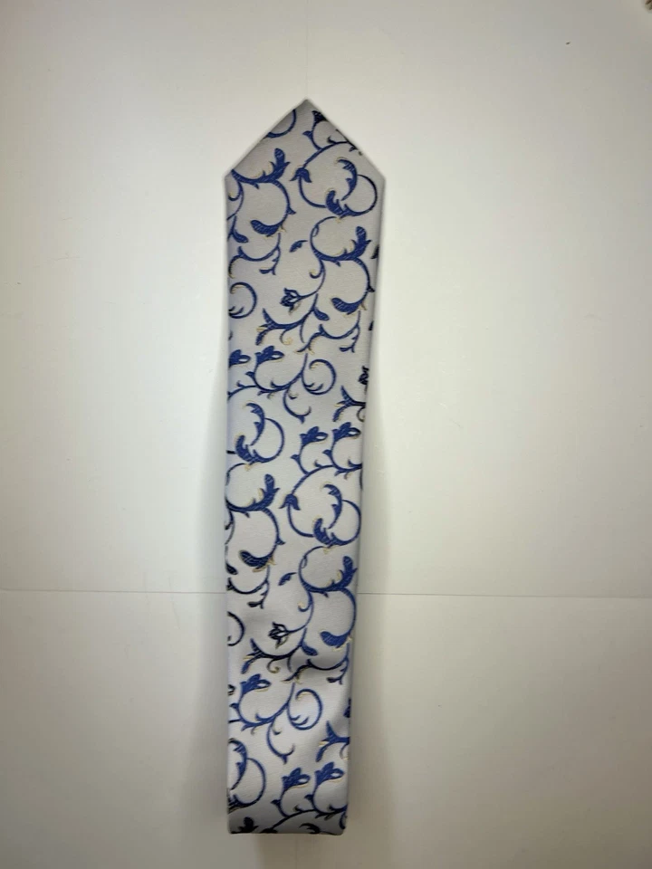 Amedeo 独家领带,全新带标签,蓝色和金色,花卉简单婚礼舞会商务 — 第 2/4 张图片