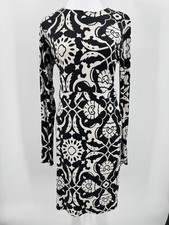 Tory Burch Silk Dress Black & White Long Sleeve Bodycon Luxury Special Occasion
