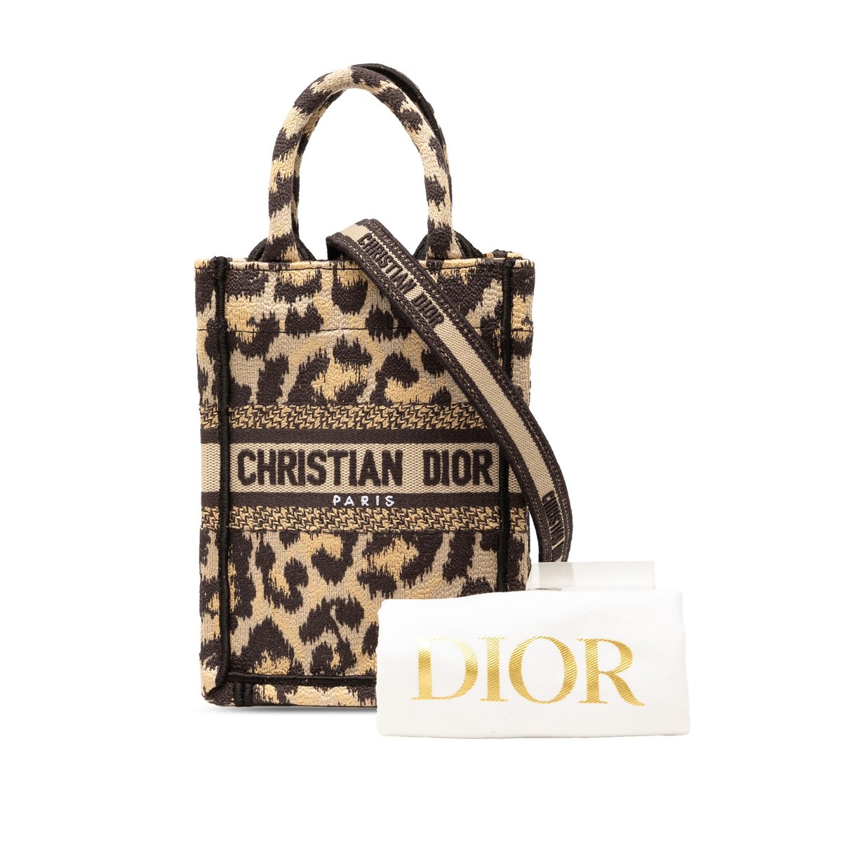 Authenticated Dior Mizza Mini Embroidered Canvas Leopard Vertical
