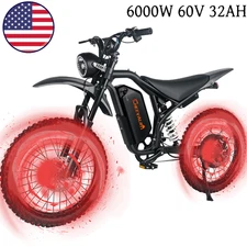 20" Electric Mountain Bike 6000W 60V 32AH Fat Tire E-Bike 37MPH for Adults