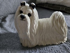 Sandicast Maltese Dog Doorstop Figurine 1987 Signed Sandra Brue 157 USA Vintage