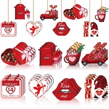 Valentines Day Decor, 24 Pcs Wooden Hanging Ornaments Valentine Gnomes Heart Cup