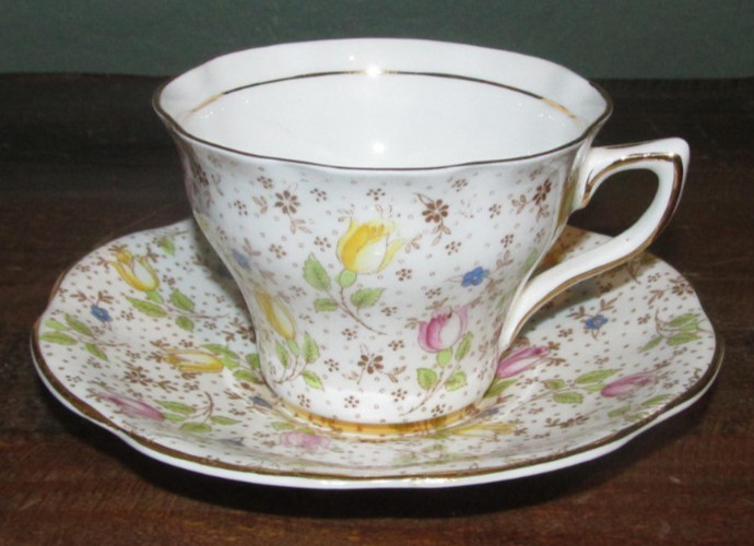 Rosinli Floral Tulips June Bone China Cup Teacup & Saucer - Made in England