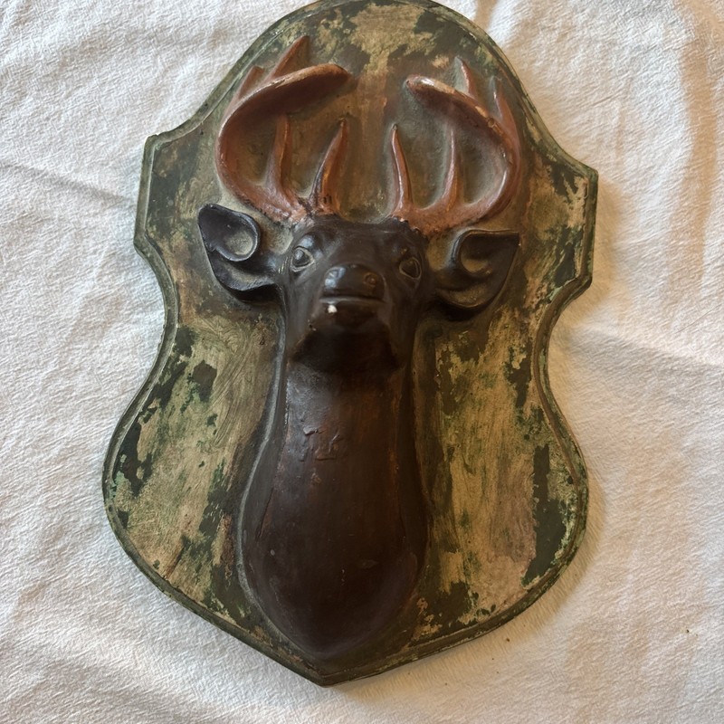 Antique VTG Large Chalkware Buck Deer with Antlers Wall Hanging