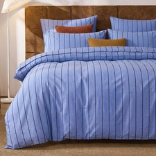 Blue Striped Duvet Cover Set King King, Pinstripes Stripes-blue