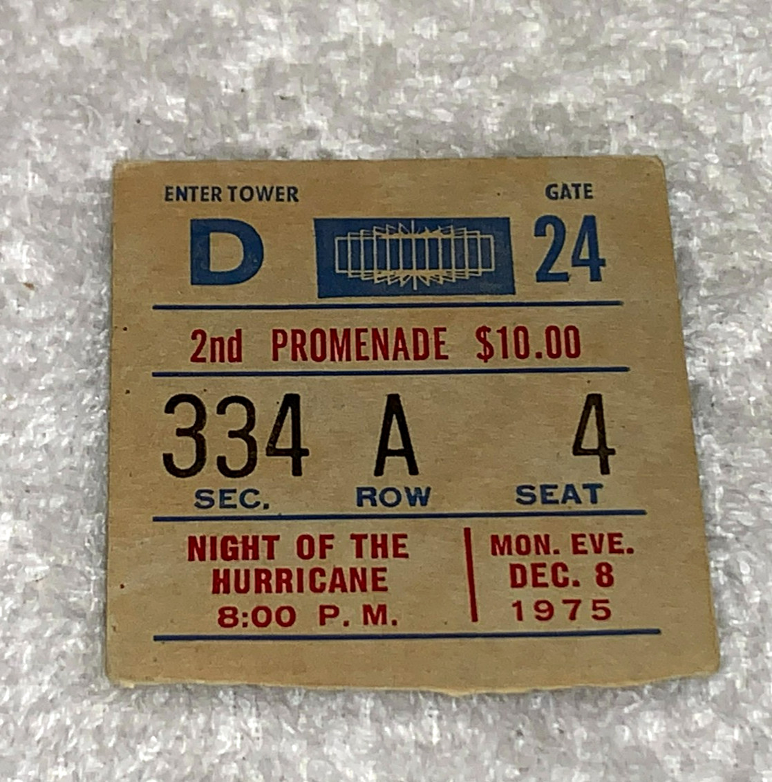1975 Bob Dylan Rolling Thunder Revue Concert Ticket Stub Night Of The Hurricane