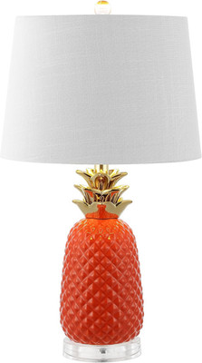 23'' Orange & Gold Pineapple Table Lamp with White Shade & LED Bulb