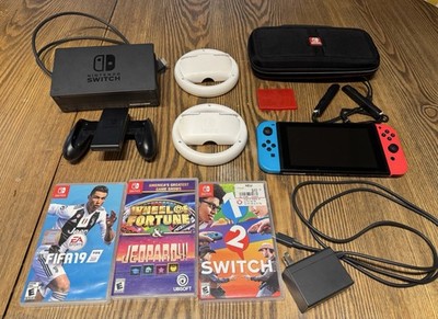 Nintendo Switch HAC-001 Neon Blue Red Joy-Con Console Bundle 128gb w/ Games