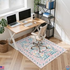 Anidaroel 36"x48" Boho Floral Anti-Slip Chair Mat - Blush Pink Low Pile Rug