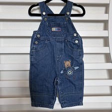 Vintage 100 Cotton Carters Boys Overalls Bear With Airplane Size 9M 90 s baby
