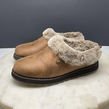 Skechers Keepsakes Bobs Clog Slippers Womens Sz 7.5 Brown Faux Fur Comfort Shoes