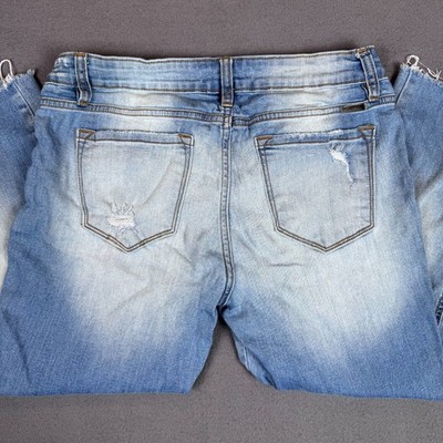 Kancan Jeans Womens Sz 13/30 (30x21) Distressed Denim Stretch Ankle Crop Raw Hem