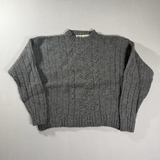 Vintage Eddie Bauer 100 Wool Sweater Women  s Size M Grey Pullover Cable Knit