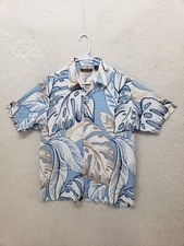 Cubavera Men Shirt Large Blue Printed 100% Viscose Short Sleeve Button Down