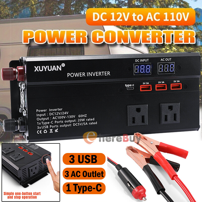 Convertidor 7000W De DC 12V A 110V AC Con USB Para Carro Auto Inversor ...