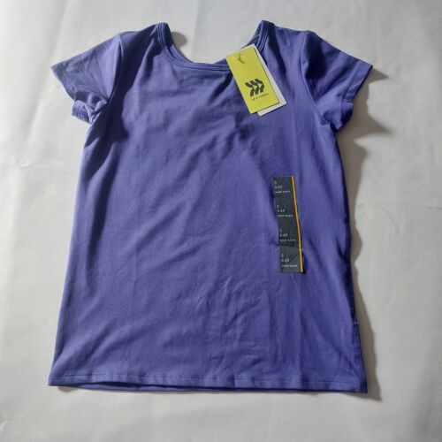 All in Motion Girls' Short Sleeve Keyhole Back Sport T-Shirt Dark Purple S 6/6X