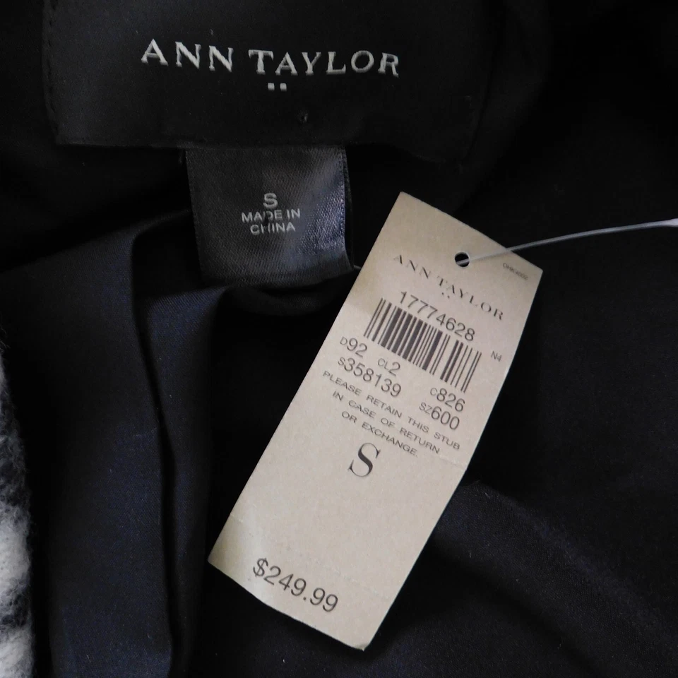NUEVO Abrigo Coche Ann Taylor Mezcla Lana Estampado Animal Negro Blanco Talla Pequeña Foto 4 de 4