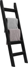 FUIN 5ft 58" Wood Blanket Ladder Living Room Decorative Wall Leaning Black