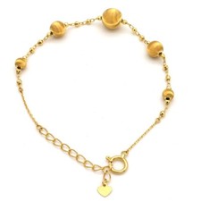 18k Solid Yellow Gold Beaded Bracelet 7"