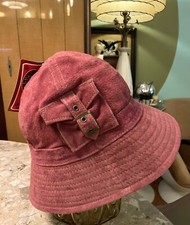 Vintage NOS Azalea Alixx Washed Red Rose Suede Bucket Hat 100% leather OSFA