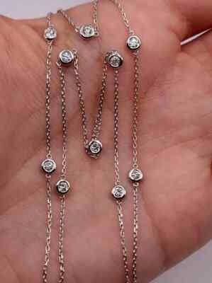 1Ct Round Cut REAL Moissanite Women's Beautiful Necklace 14k White Gold Plated