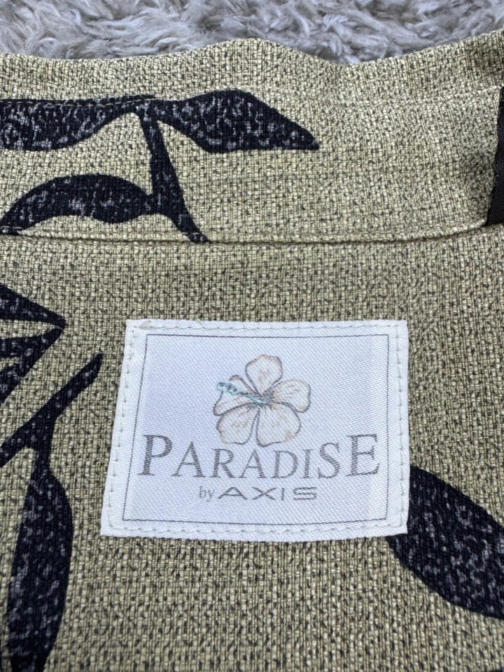 PARADISE Hawaiian Shirt Men Large Beige Silk Floral Tropical Axis Button Up Vtg - Image 3 of 4