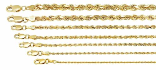 10K Yellow Gold 1mm-5mm Diamond Cut Solid Rope Chain Pendant Necklace 16"- 30" - Picture 1 of 15